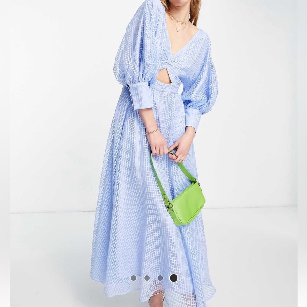 ASOS EDITION blouson sleeve midi dress in organza check in pale blue